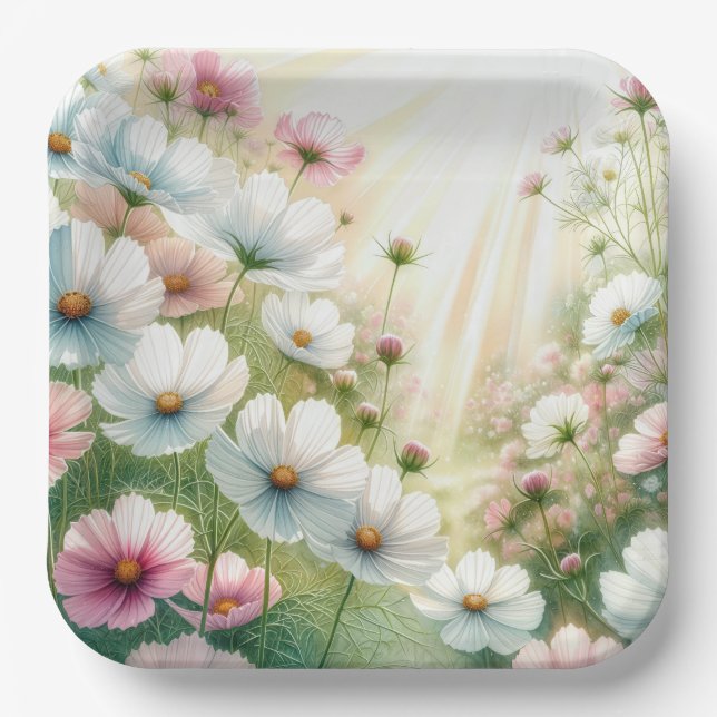 Sunny Cosmos Garden Paper Plate (Front)