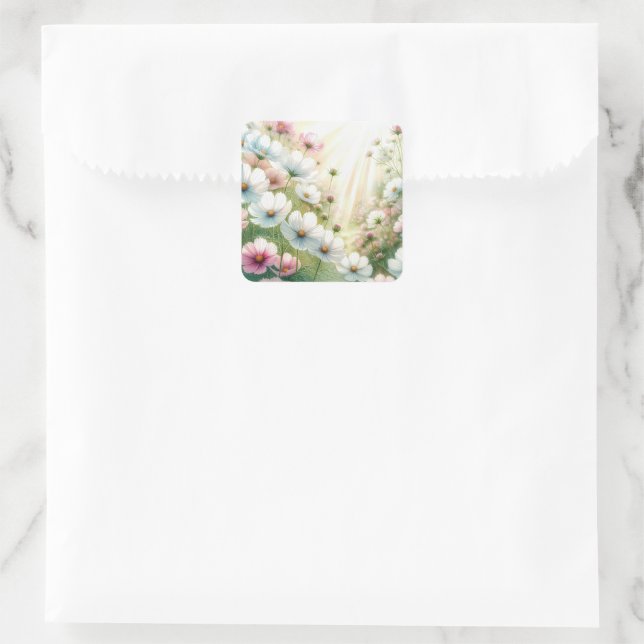 Sunny Cosmos Garden Square Sticker (Bag)
