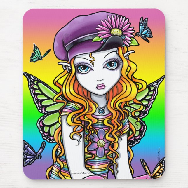 "Sunny" Cute Rainbow Butterfly Fairy Mousepad (Front)