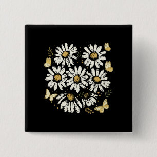 Sunny Daisy Bloom Retro Yellow Flower 2 Inch Square Button