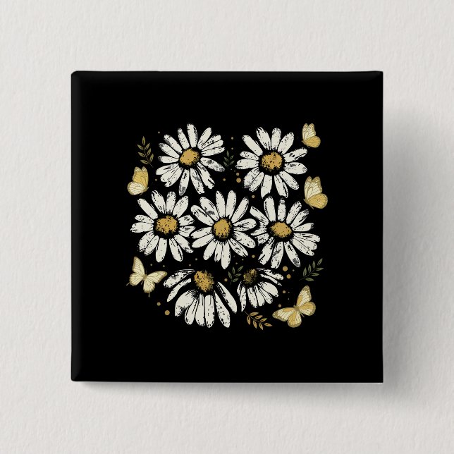 Sunny Daisy Bloom Retro Yellow Flower 2 Inch Square Button (Front)