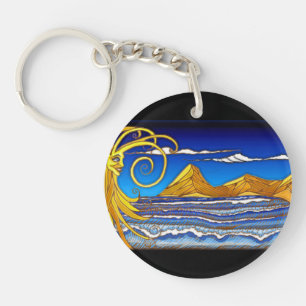 Sunny Day at the Beach Watercolor Painting Keychain