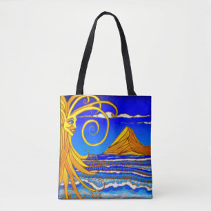 Sunny Day at the Beach Watercolor Painting Tote Ba Bag