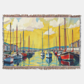 Sunny day at the harbour throw blanket