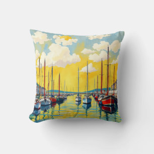 Sunny day at the harbour throw pillow