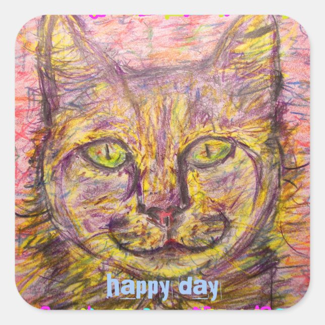 sunny day cat happy day square sticker (Front)