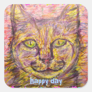sunny day cat happy day square sticker