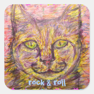 sunny day cat rock & roll square sticker