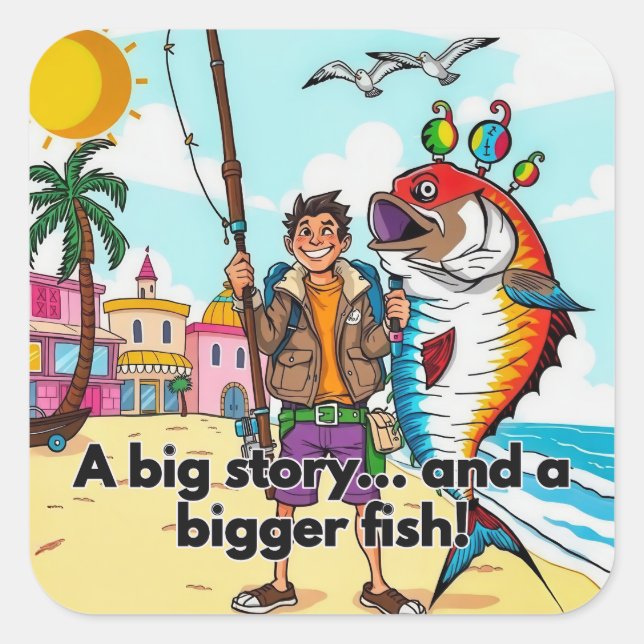 Sunny Day Fishing Adventure Square Sticker (Front)