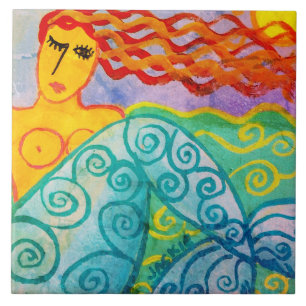 Sunny Day Mermaid Abstract Painting Tile