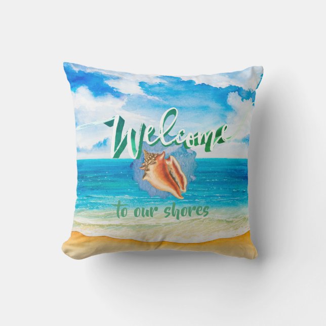 Sunny Day Seabreeze Welcome Throw Pillow (Front)