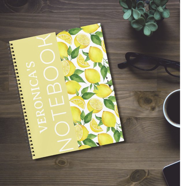 Sunny Delight: Personalized Lemon and Leaf Spiral  Notebook (Creator Uploaded)