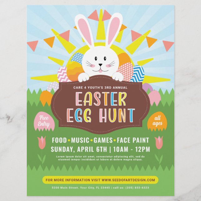 Sunny Easter Bunny Colourful Egg Hunt Event Flyer (Front)