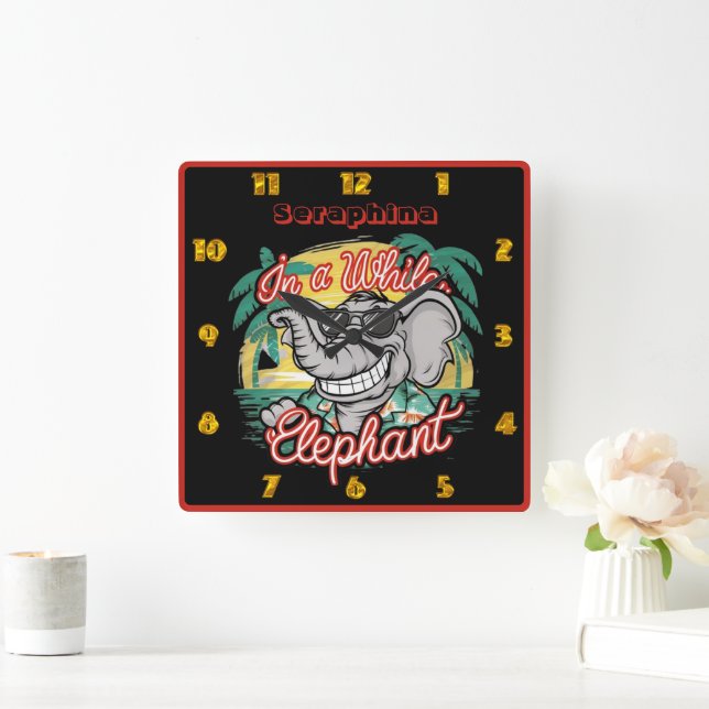 Sunny elephant in shades square wall clock (Home)