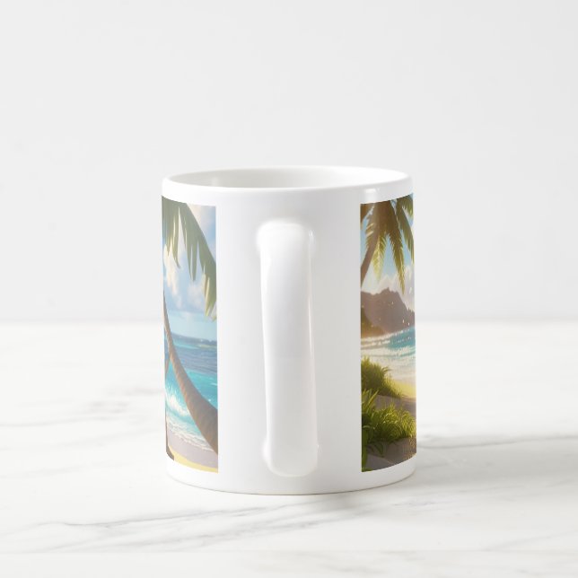 Sunny Escape–Palm Trees & Deckchairs by the Shore Coffee Mug (Handle)