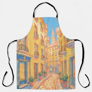 Sunny European Street Cozy Architecture Travel Art Apron