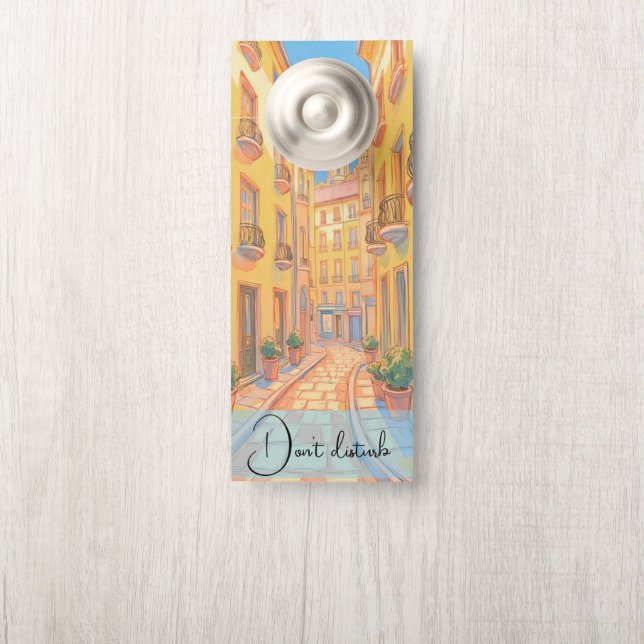 Sunny European Street Cozy Architecture Travel Art Door Hanger (On Knob)