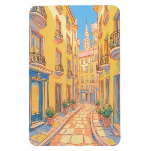Sunny European Street Cozy Architecture Travel Art Magnet