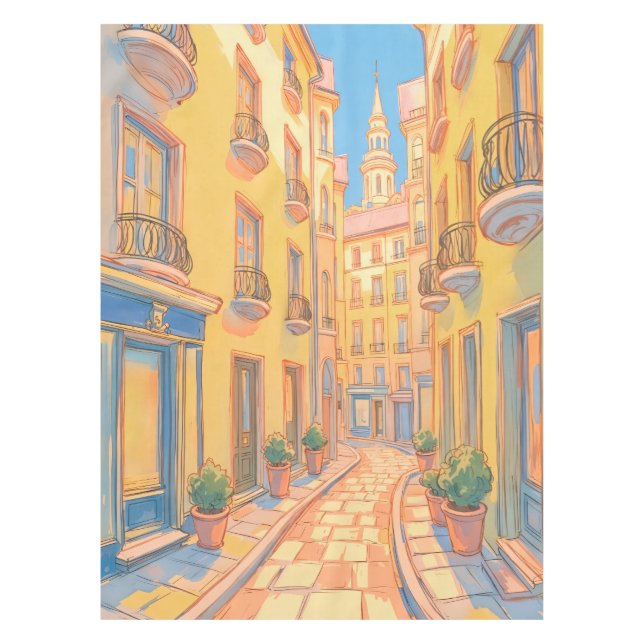 Sunny European Street Cozy Architecture Travel Art Tablecloth (Front)