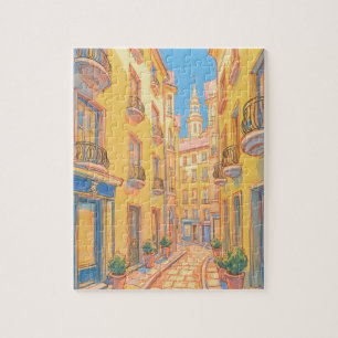 Sunny European Street Jigsaw Puzzle – Cozy Art