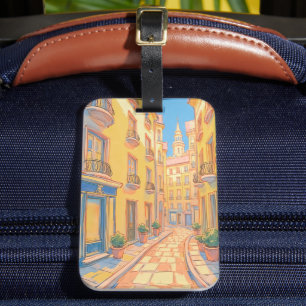 Sunny European Street Luggage Tag – Cozy Travel