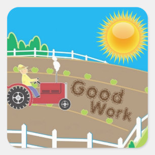 Sunny Farm Tractor Kids Good Work Reward Square Sticker