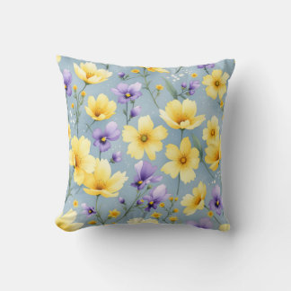 Sunny Floral Meadow Pattern.Modern Outdoor Throw Pillow