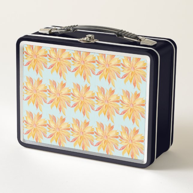 Sunny Floral Sunburst  Metal Lunch Box (Front)