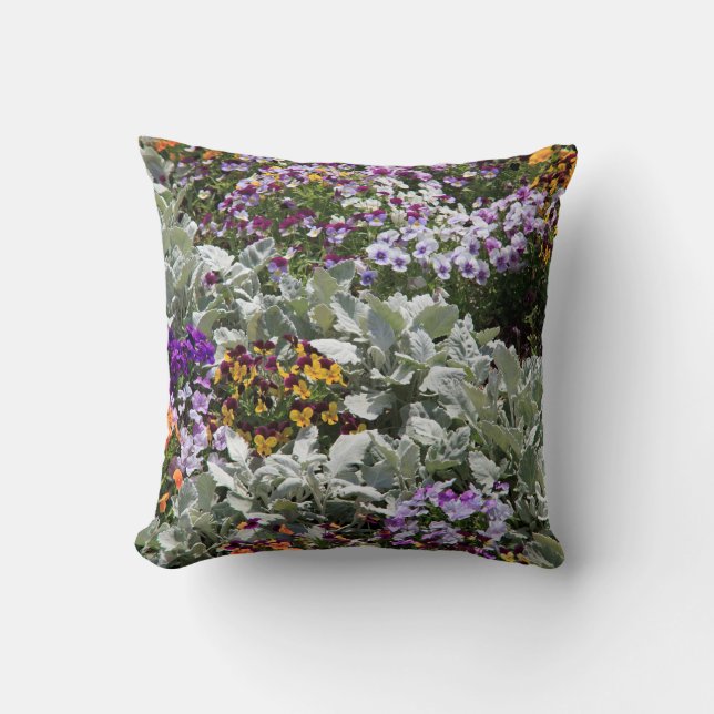 Sunny Flower Garden Throw Pillow (Front)