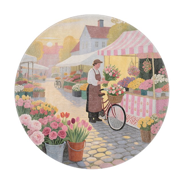 Sunny Flower Street Scene Cutting Board (Front)