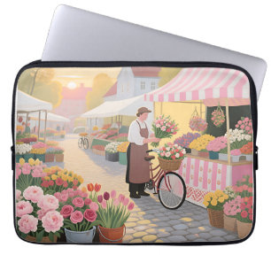 Sunny Flower Street Scene Laptop Sleeve
