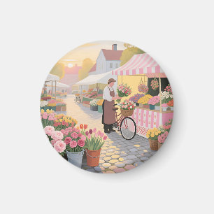Sunny Flower Street Scene Magnet