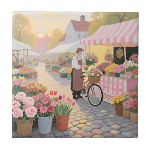 Sunny Flower Street Scene Tile