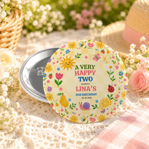 Sunny Garden 2nd Birthday Floral Picnic Party 3 Inch Round Button