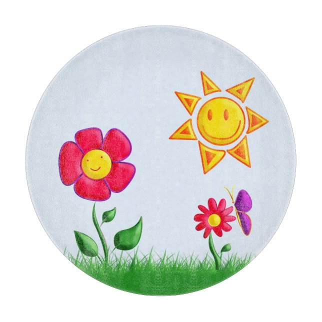 Sunny garden illustration cutting board (Front)
