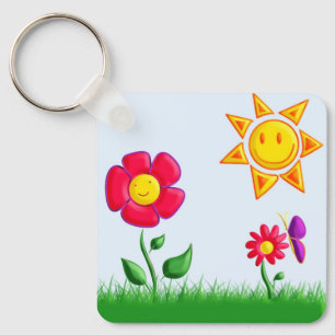 Sunny garden illustration keychain
