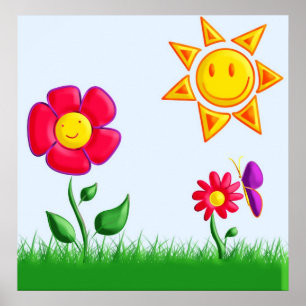 Sunny garden illustration poster