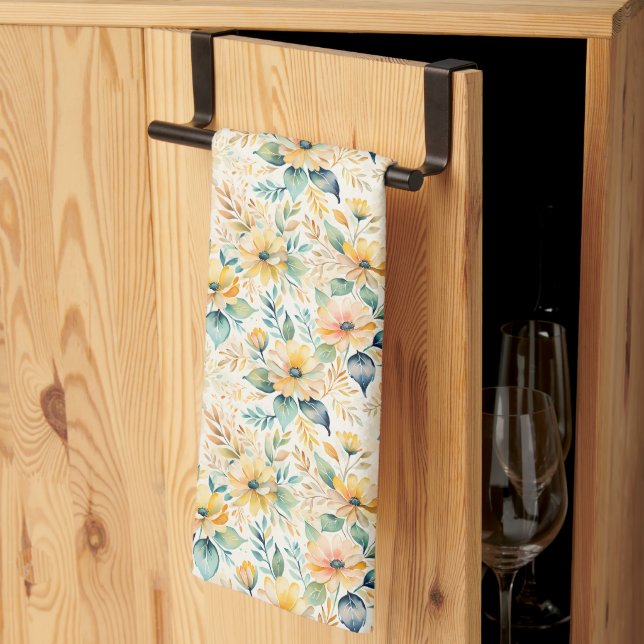 Sunny Gold Flowers Kitchen Towel (Thirds Fold)