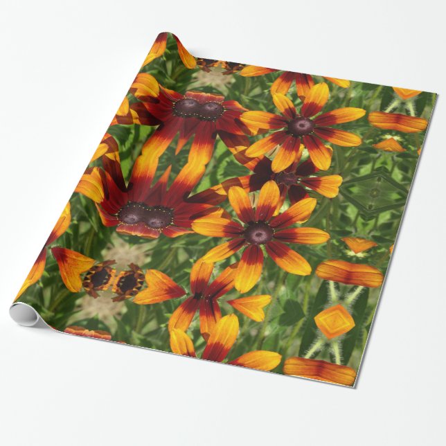 Sunny Golden Flowers Glossy Wrapping Paper (Unrolled)