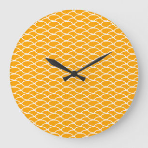 Sunny Golden Yellow White Ocean Waves Pattern Large Clock