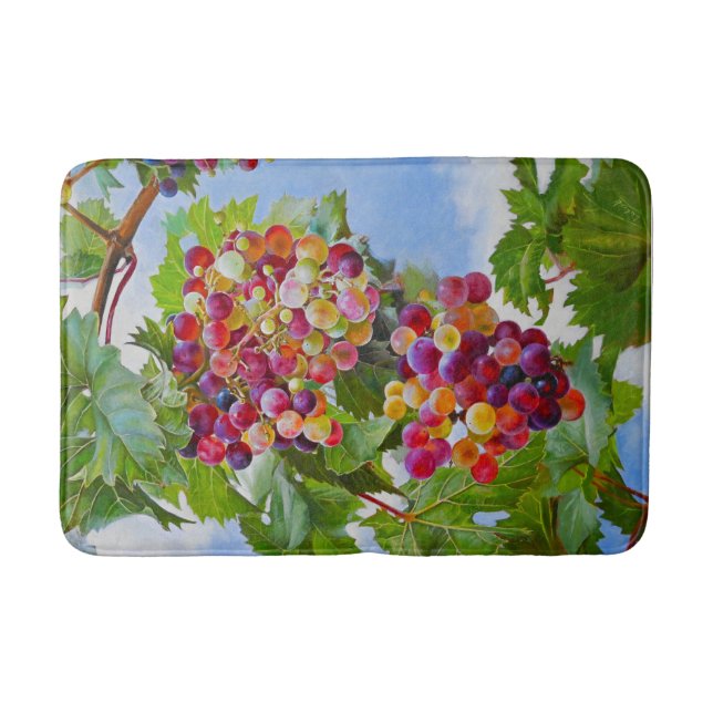 Sunny Grapevine – Colourful Grapes Still Life Pain Bath Mat (Front)