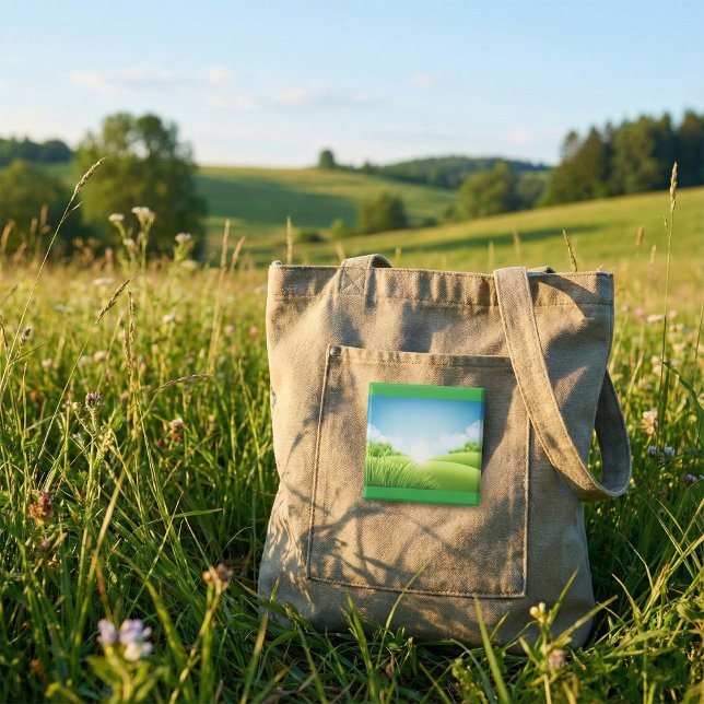Sunny Green Field Landscape 2 Inch Square Button (Creator Uploaded)
