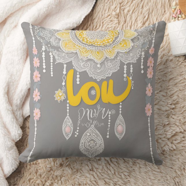 Sunny Grey Lace AI art  Throw Pillow (Blanket)