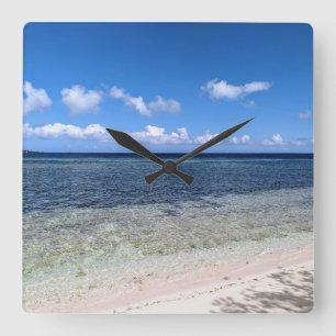 Sunny Indonesian Beach with Ocean View Photo Square Wall Clock