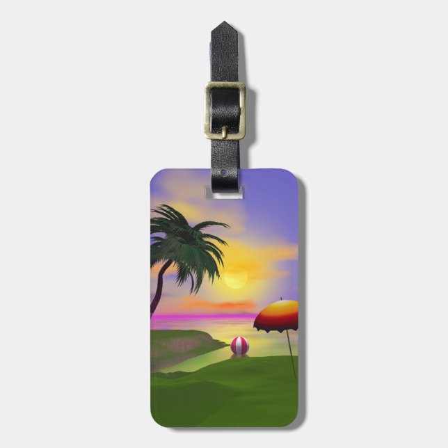 Sunny Island Beach Vacation Luggage Tag (Front Vertical)