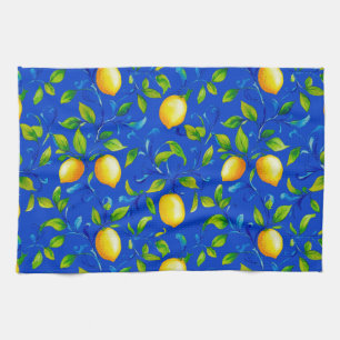 Sunny Italian garden lemons. Blue sky. Kitchen Towel
