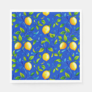 Sunny Italian garden lemons. Blue sky. Paper Napkin