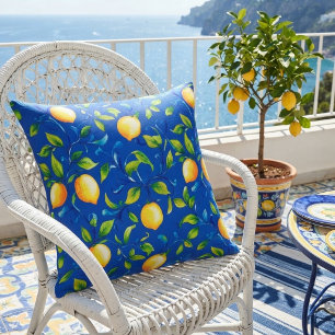 Sunny Italian garden lemons. Blue sky. Throw Pillow