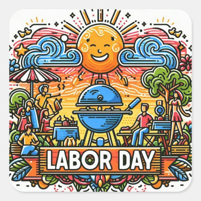 Sunny Labour Day Celebration Square Sticker (Front)