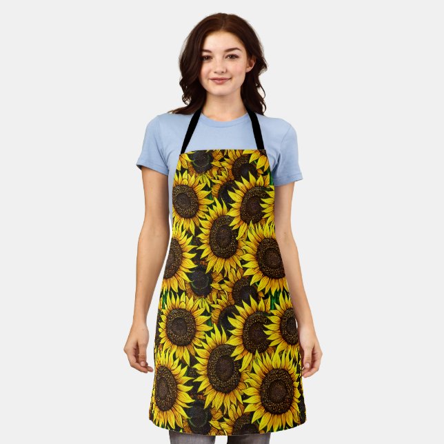 Sunny Large Sunflowers Pattern  Apron (Worn)